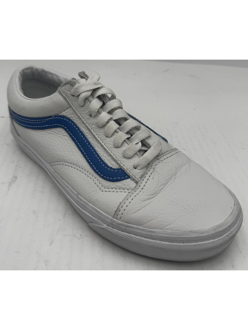 Vans Old Skool Unisex Sneakers Size 6.5 White Blue Leather Lace Up Shoes 500714
